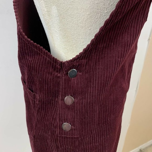 Forever 21 Corduroy Overalls Size Small Burgundy Aline Dress - Picture 10 of 12
